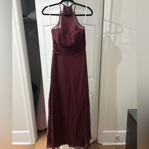 Halter Neck Burgundy Maxi Dress with Beaded Yoke